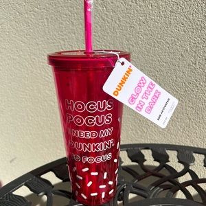 Dunkin Donuts NEW Hocus Pocus 24Oz Glow In Dark Acrylic Tumbler Pink Halloween
